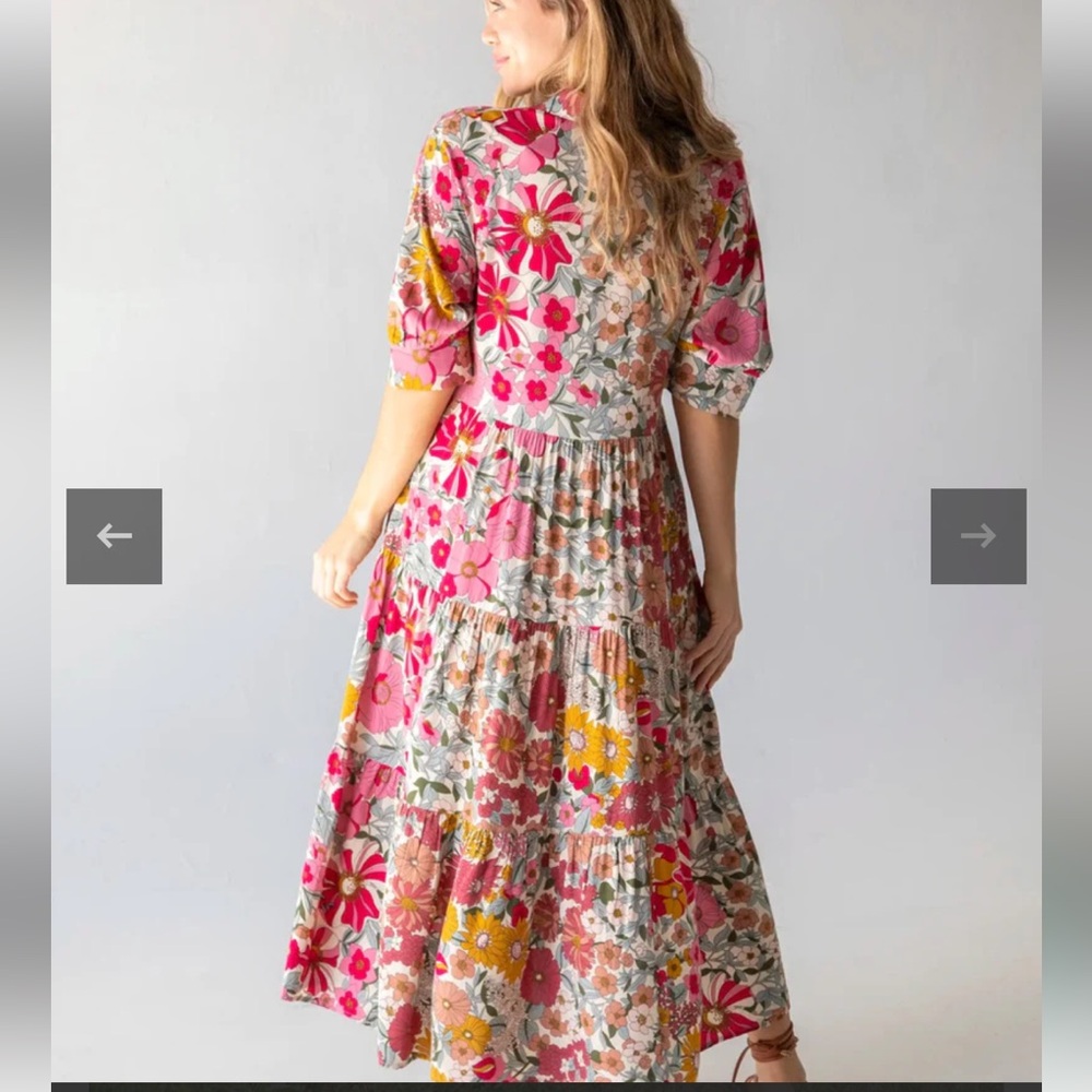 Natural Life Rebecca Midi Dress Vintage Floral Psychedelic Poppy Buttons NWT S - Picture 6 of 12